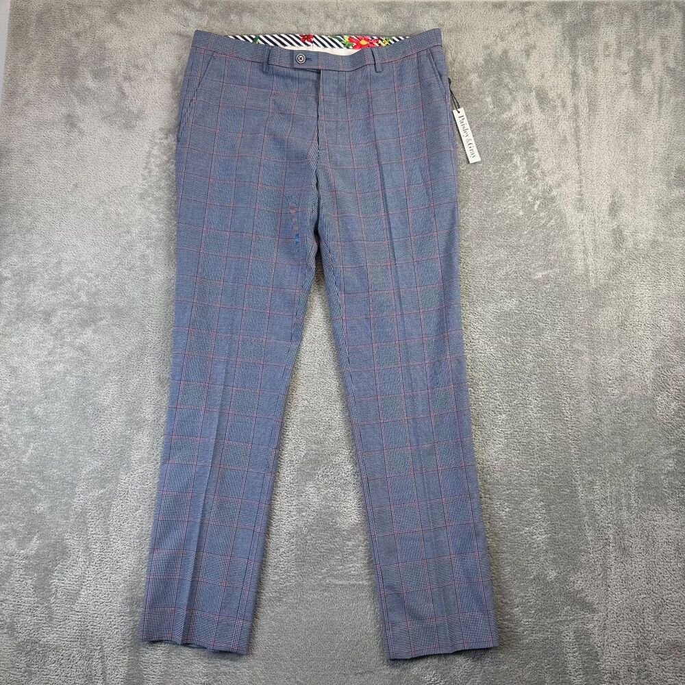 Paisley & Gray Pants Mens 33x32 Gray Slim Fit Plaid Dress Wedding Pockets NWT